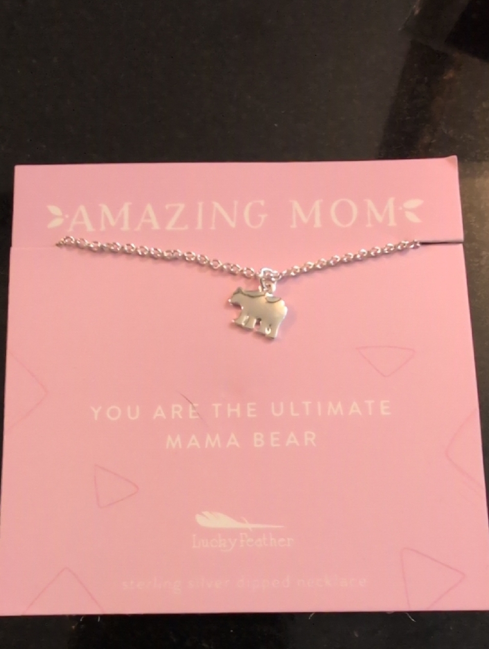 Mama Bear Sterling Silver Necklace - Pink Card